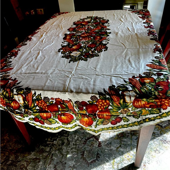 Fall/Thanksgiving oval shaped tablecloth, 53 in w x 82 in l - Picture 1 of 5
